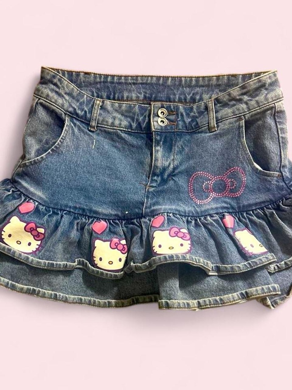 Hello Kitty Denim Ruffle Skirt with Pink Accents